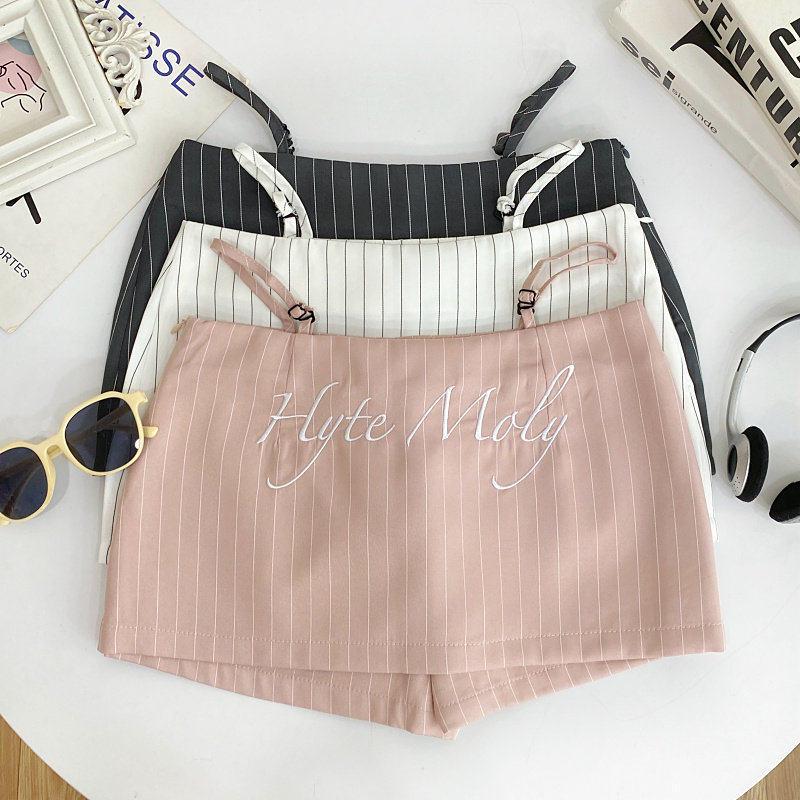 Gonna Mini a Vita Alta a Righe Rosa da Ragazza Piccante Americana