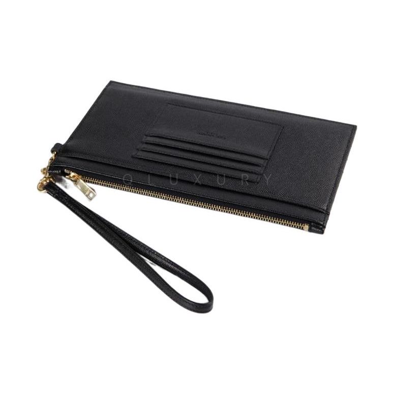 Saint Laurent Ysl Cassandre Grainy Gold Logo Leather Clutch Women clutch Black 636313-BOW01-1000