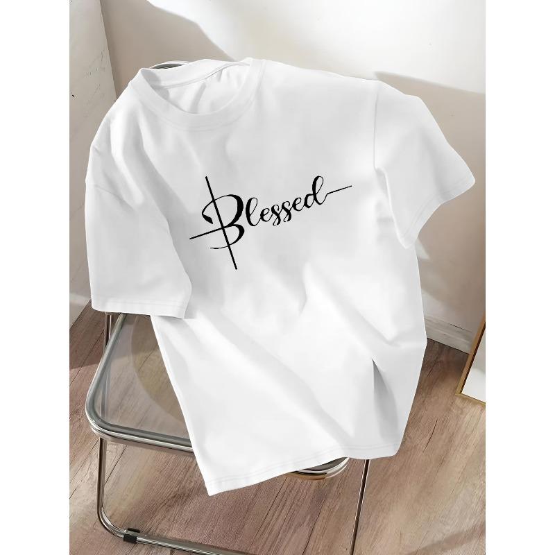 European sizes Men's Casual Crew Neck T-Shirt with 'Blessed' Print - Regular Fit, Slight Stretch Fabric, Short Sleeve Tee for Summer