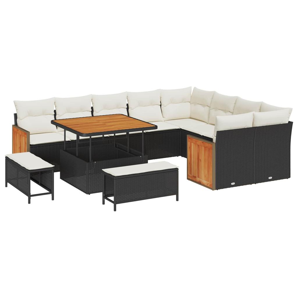 Garden Sofa Set with Cushions 12 pcs Black and Cream