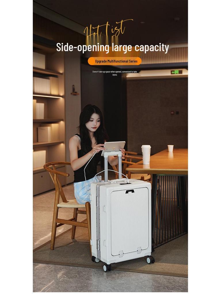Multifunctional 26-Inch Front-Opening Carry-On Suitcase with Cup Holder and Large Capacity, Customizable 22-Inch/24-Inch Options