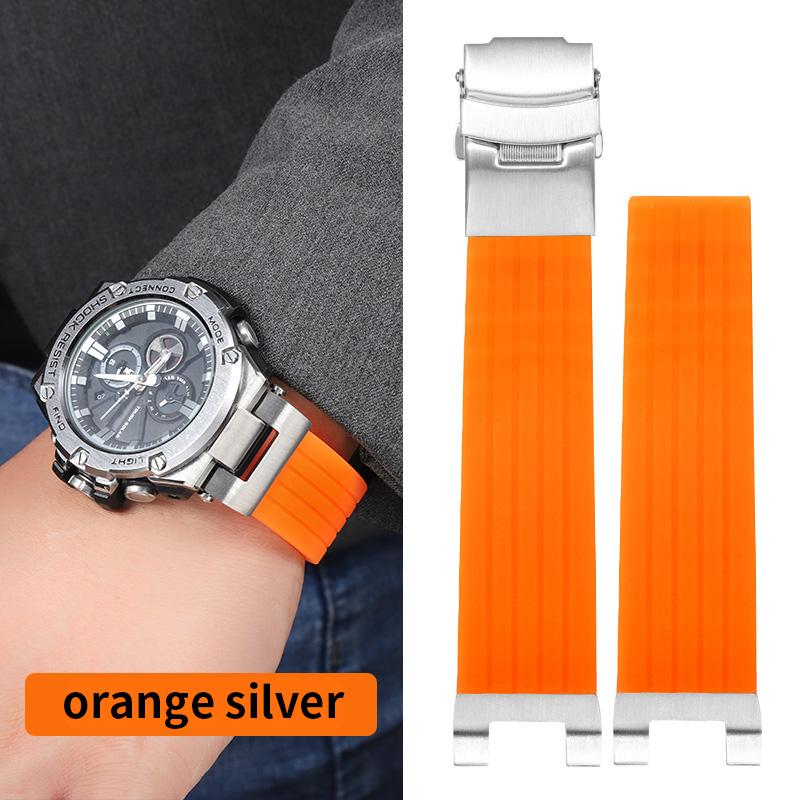 Modified Silicone Strap for Casio GSHOCK GST-B100 GST-S130/W300/400G/W110/S120 Diving Sport Wristband with Stainless Steel Adapt