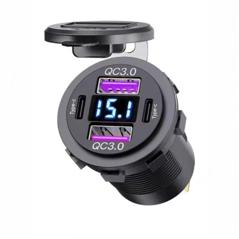 117W Dual Pd Dual Qc 3.0 Usb Car Charger Voltmeter Power Adapter Waterproof For 12V 24V Car Boat