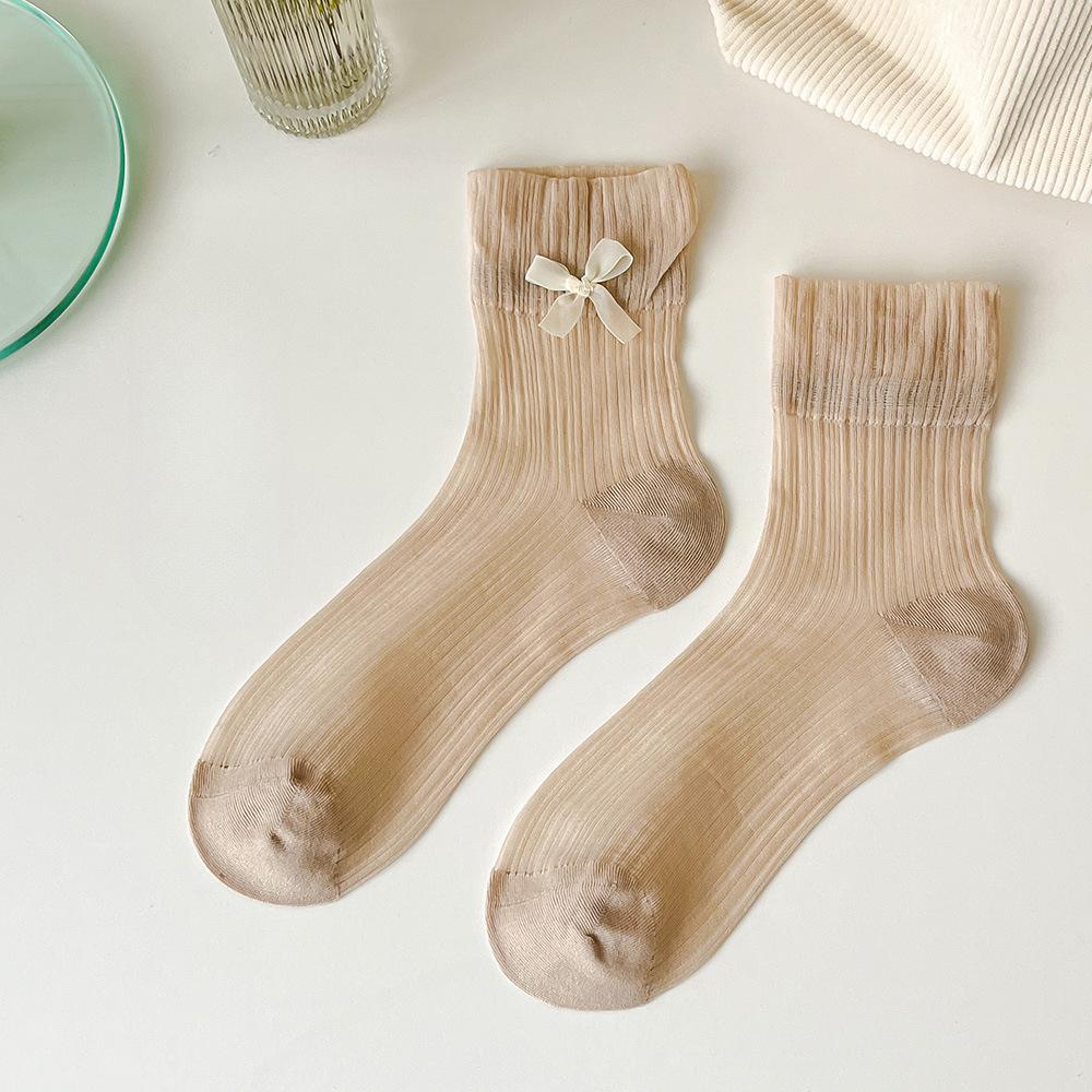 Ladies Spring and Summer Bow Lace Mesh Hollow Pile Socks