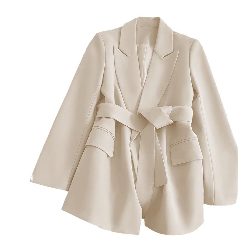 Women's Slimming Black Tie-Waist Blazer - 2023 Spring/Autumn Korean Style