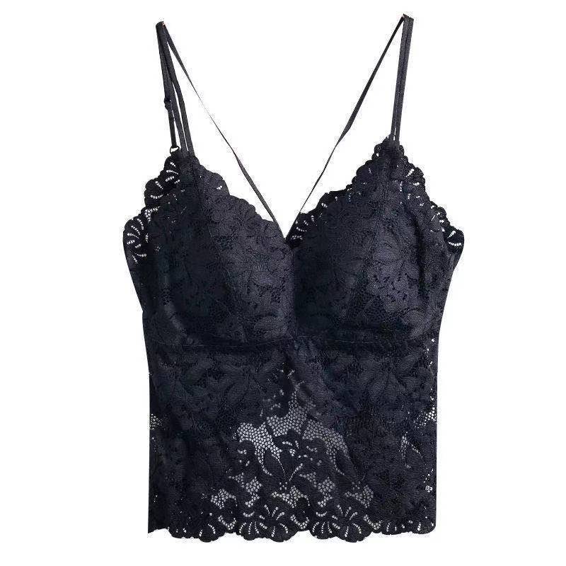 Women Lace Embroidery Bralettes Hollow-out Beauty Back Sexy Vest Lingerie Female Bra Padded Tube Tops Underwear