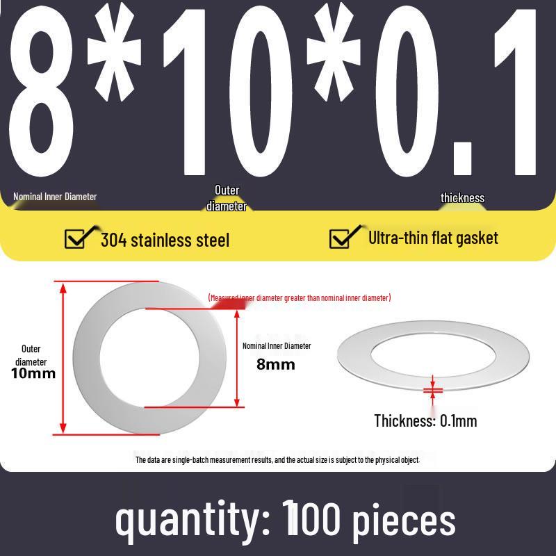 Plochá podložka z nerezové oceli 304 pro nastavení vůle hřídele (0,1/0,2/0,3 mm)