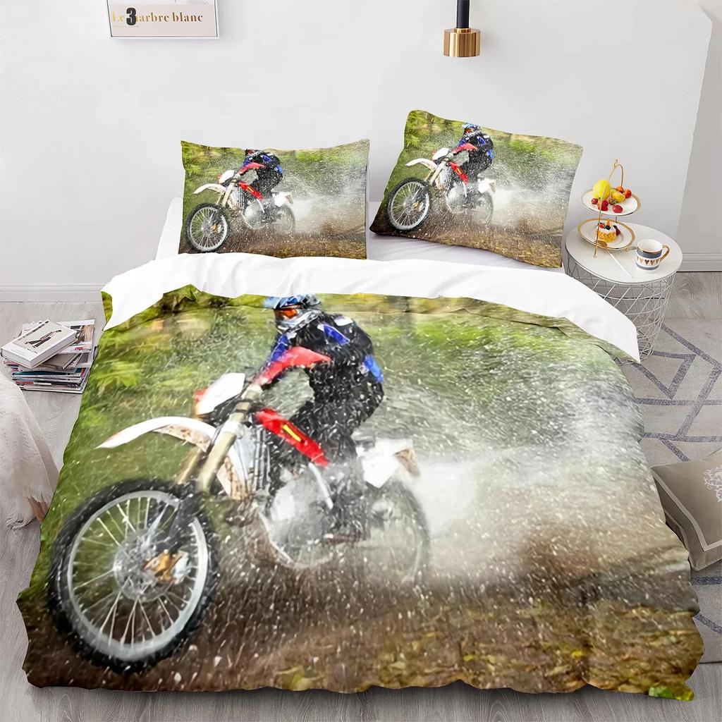 2024 Extreme Sport Off-Road Motorcycle Duvet Cover Set for Boys Bedroom Single Double Queen King Size Quilt Cover Pillowcase