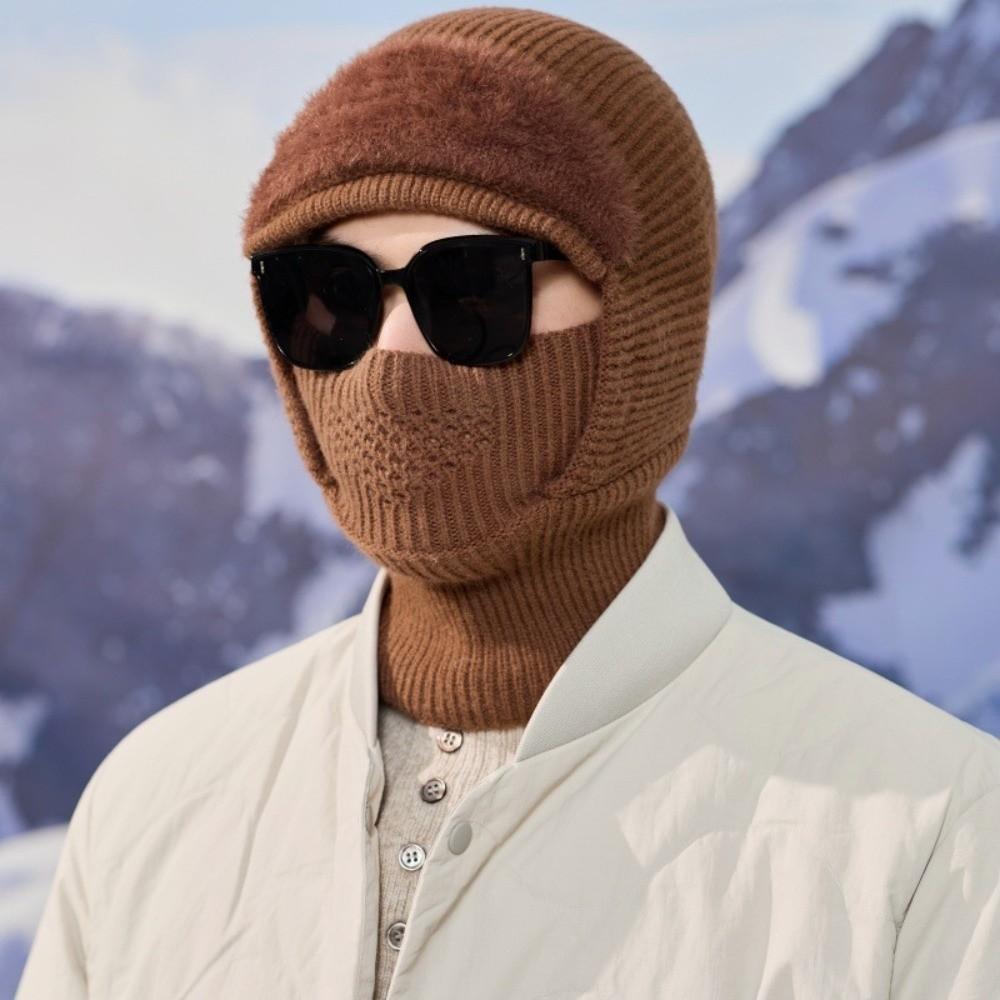 One Size Knitted Balaclava Hat Windproof Fleece Face Mask Hat Windproof Beanie Hat Outdoor Cycling