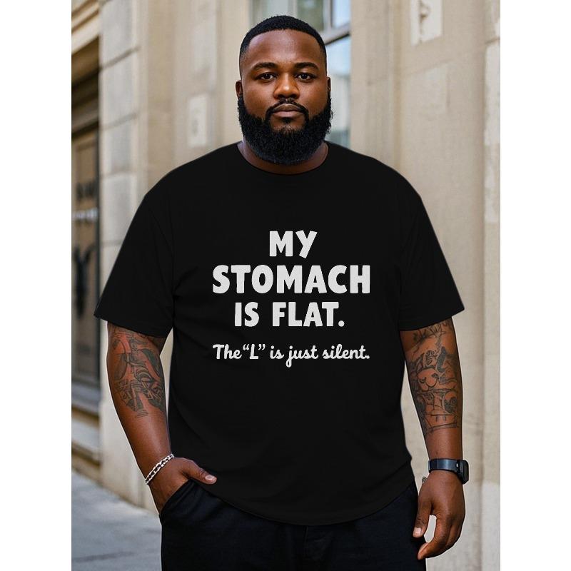 

Plus Size Men s Humorous My Belly Is Flat Graphic T-Shirt | Black Casual Short-Sleeve Round Neck Top, Lightweight Summer Funny Style XL чорний