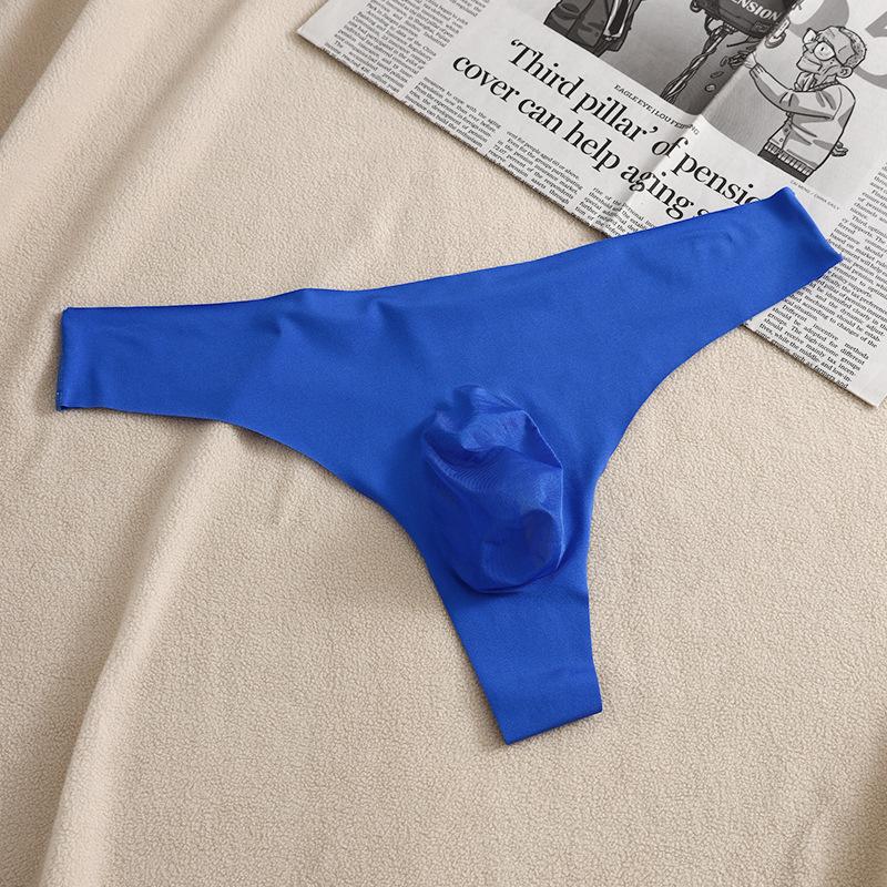 Men Summer Ultra Thin Sexy Sexless 3D Punch Ice Silk Breathable Thong Underwear