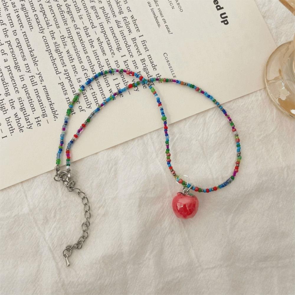 Various Fruit Pendant Necklace Rice Beads Pear Necklace Cute Persimmon Jewelry Gift