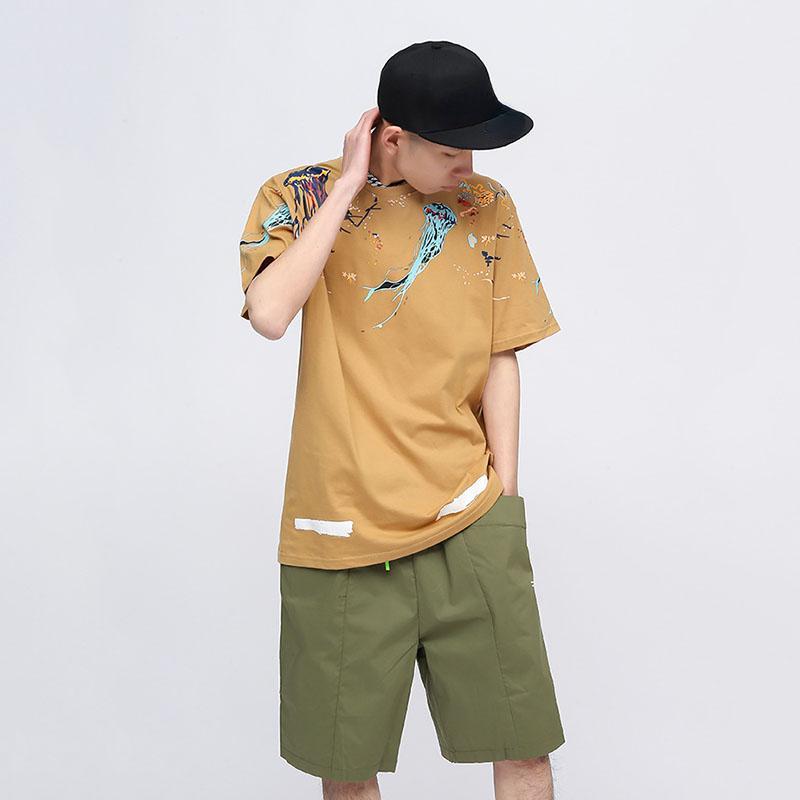 IELGY T-shirt Loose Casual Round Neck All-match Bottoming Shirt Printing Graffiti Short-sleeved Splash Ink Japanese