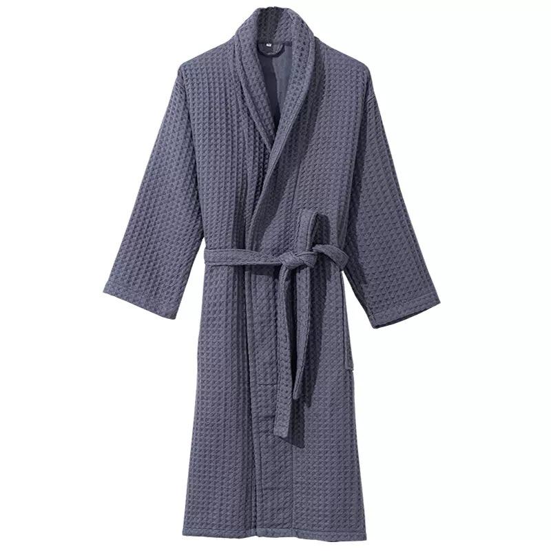 Unisex Waffle Yukata Bathrobe - Thickened Cotton for Autumn/Winter, Ideal for Couples & Star Hotels