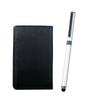 Black Grained Cowhide Business Card Holder with Smartphone Touch and Metal Cap Ballpoint Pen Extra Set (white) MEIB-QSJW700-W