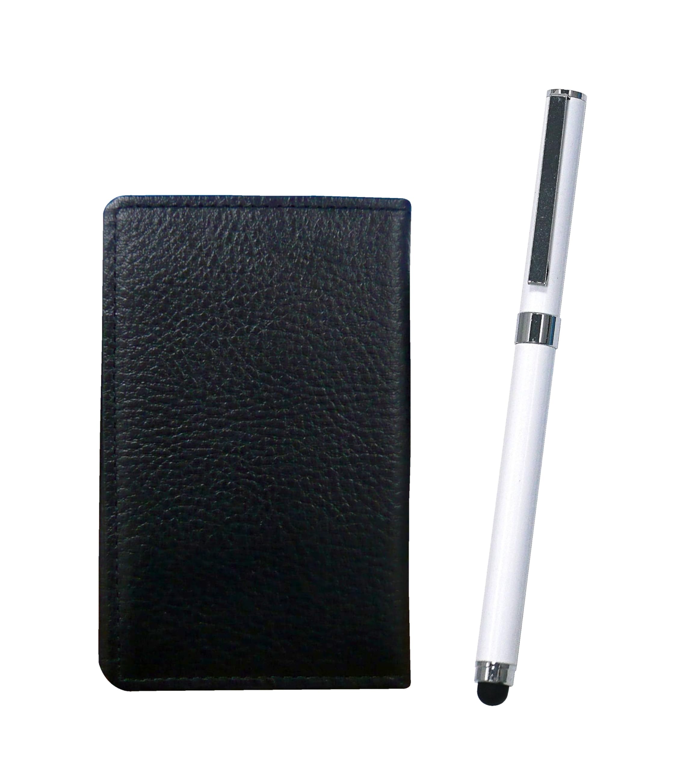 

Черный зернистый держатель для визиток из коровьей кожи с сенсорным экраном для смартфона и металлической шариковой ручкой с колпачком, дополнительный набор (белый) MEIB-QSJW700-W