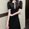 College Style Polo Collar Short-sleeved Dress Women's Summer Medium and Long Waist and Thin Casual A-shaped Skirt Niche Design