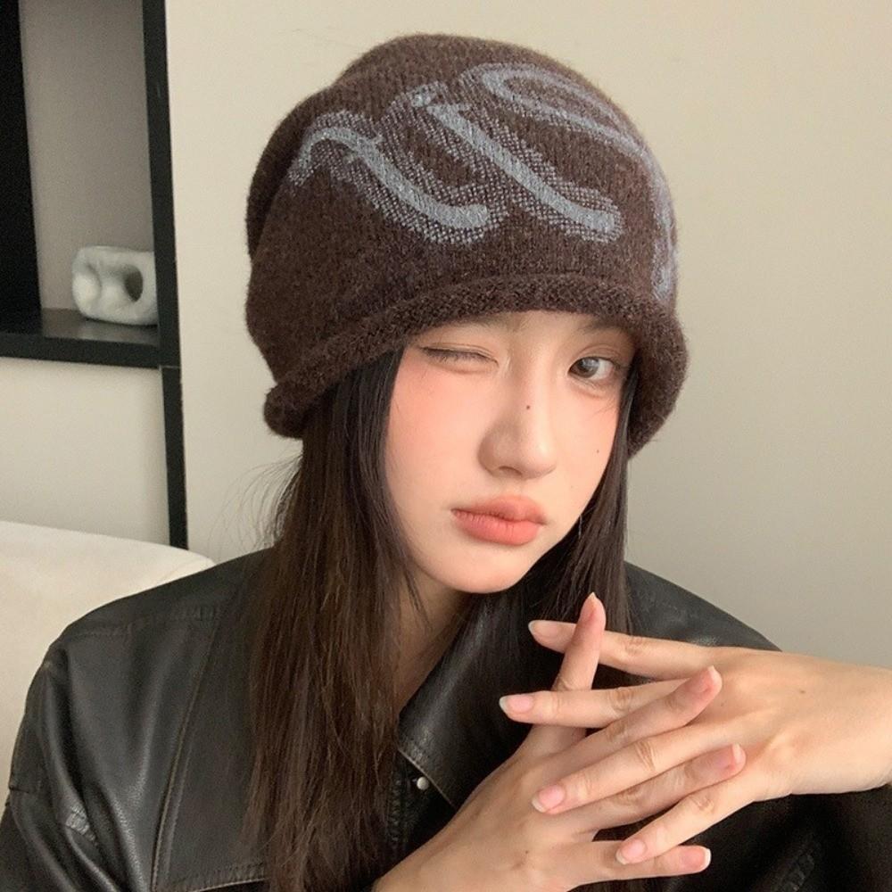 Autumn Winter Warm Lazy Cap Knitted Small Face Cold Hat Retro Slouchy Beanie Cap  Wrap Head Cap