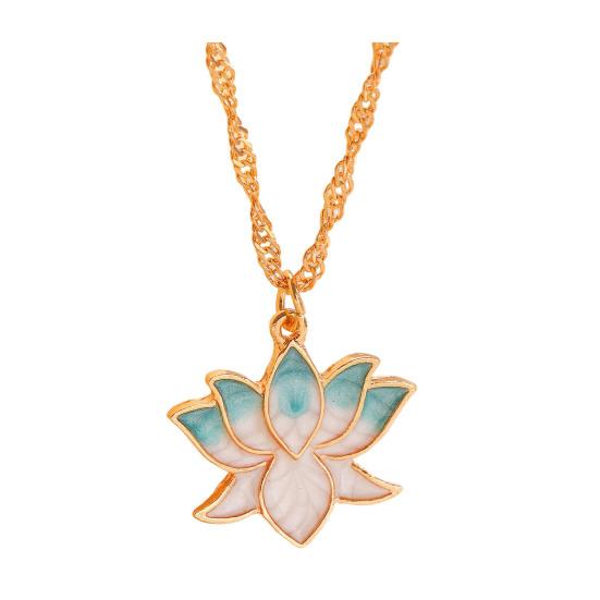 Lotus Pendant Necklace Enamel Lotus Flower Necklace Oriental Style Elegant Twist Chain Necklace Jewelry Gift for Women And Girls