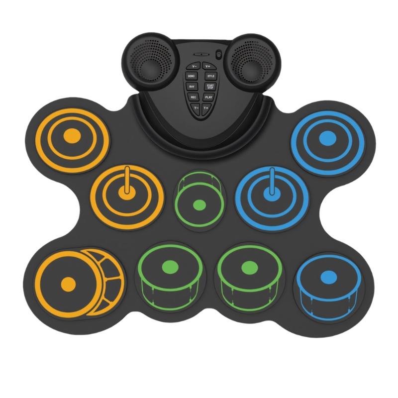 10 Pad Foldable Electronic Drum Set With Sound Output And Adjustable Setting For Kids And Beginners 1