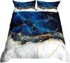 Blue Marble Duvet Cover, Geometric Comforter Cover Twin Queen Size Golden Stone Pattern Bedding Set Abstract Trippy Quilt Cover