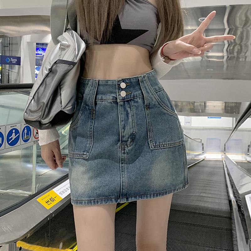 High-Waisted A-Line Denim Skirt: Women's Trendy 2024 Summer College Style