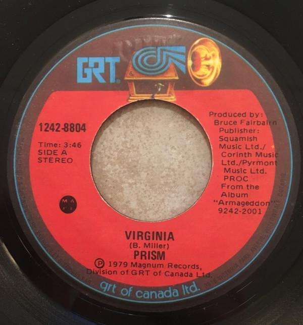 

7-дюймовая пластинка PRISM 7 Virginia 12428804 GRT 1979 Канада Рок Б/у