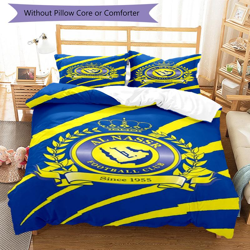Al-Nassr Football Club Crest Printed Pattern Duvet Cover Set – includes 1 duvet cover and 2 matching pillowcases Bedroom decor Christmas gifts