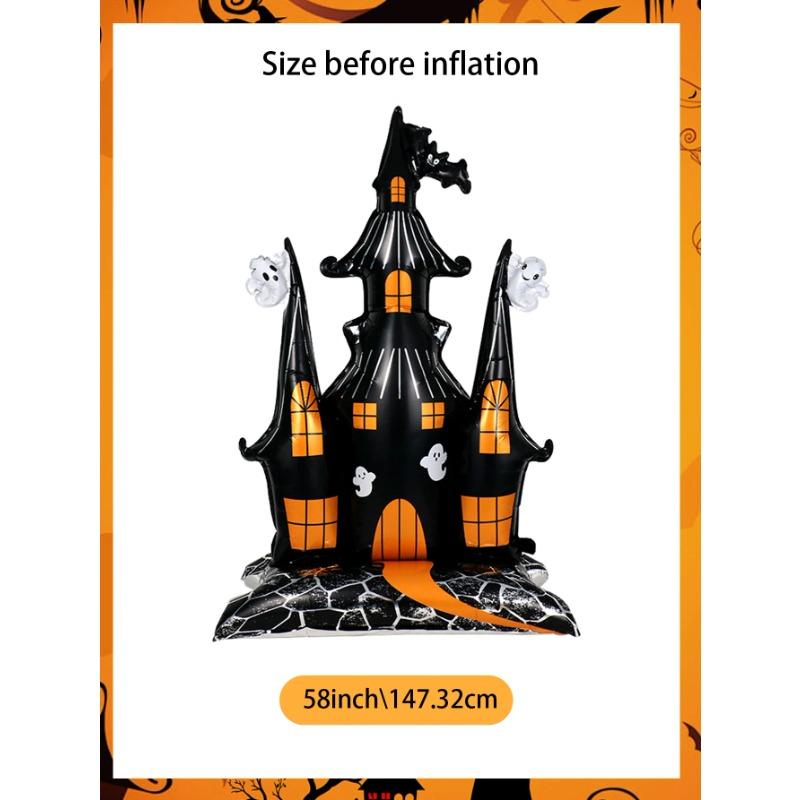 1pc Halloween 58-inch Super-large Haunted House Castle Standing Aluminum Foil Balloon, Horror Halloween, Haunted House Party