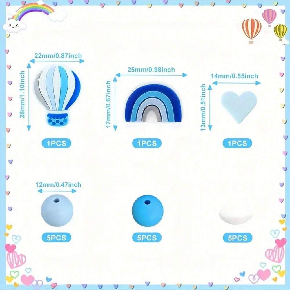 18PCS Rainbow Balloon Silicone Bead Set Suitable for Finger Making DIY Handmade Art Accessories Necklace Bracelet Bead Pen