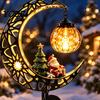 Winter Courtyard Christmas Decorations Solar Moon Light, Santa Snowman Crescent Garden Stake Warm Easy Install Ground Lights LED Glow, Festive Pathway