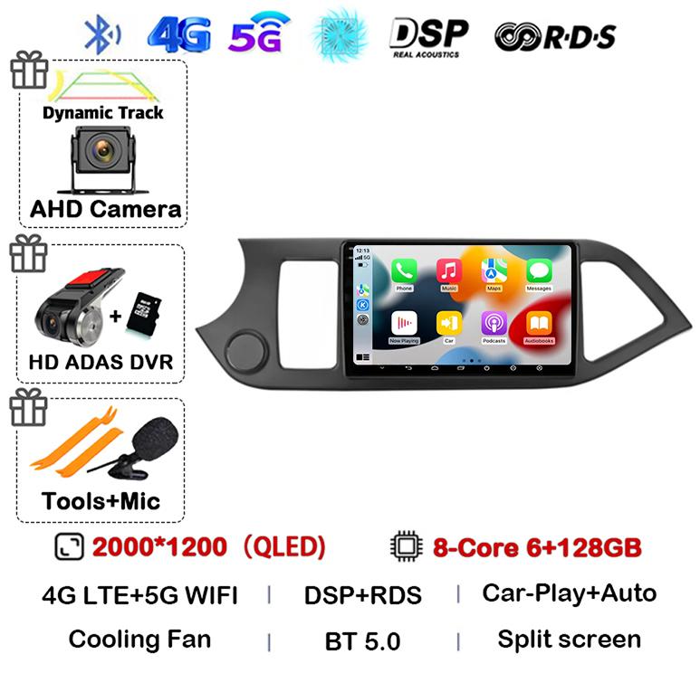 Android 14 Carplay Auto For KIA PICANTO Morning 2011 2012 2013 2014 2015 2016 Multimedia Car Radio Navigation Player WIFI+4G DSP
