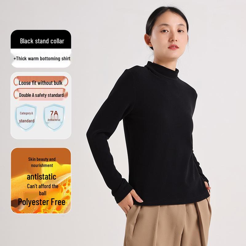 

460G Женская бархатная теплая футболка с длинным рукавом и полувысоким воротником - Зима и осень XL (recommended 70-80 kg)