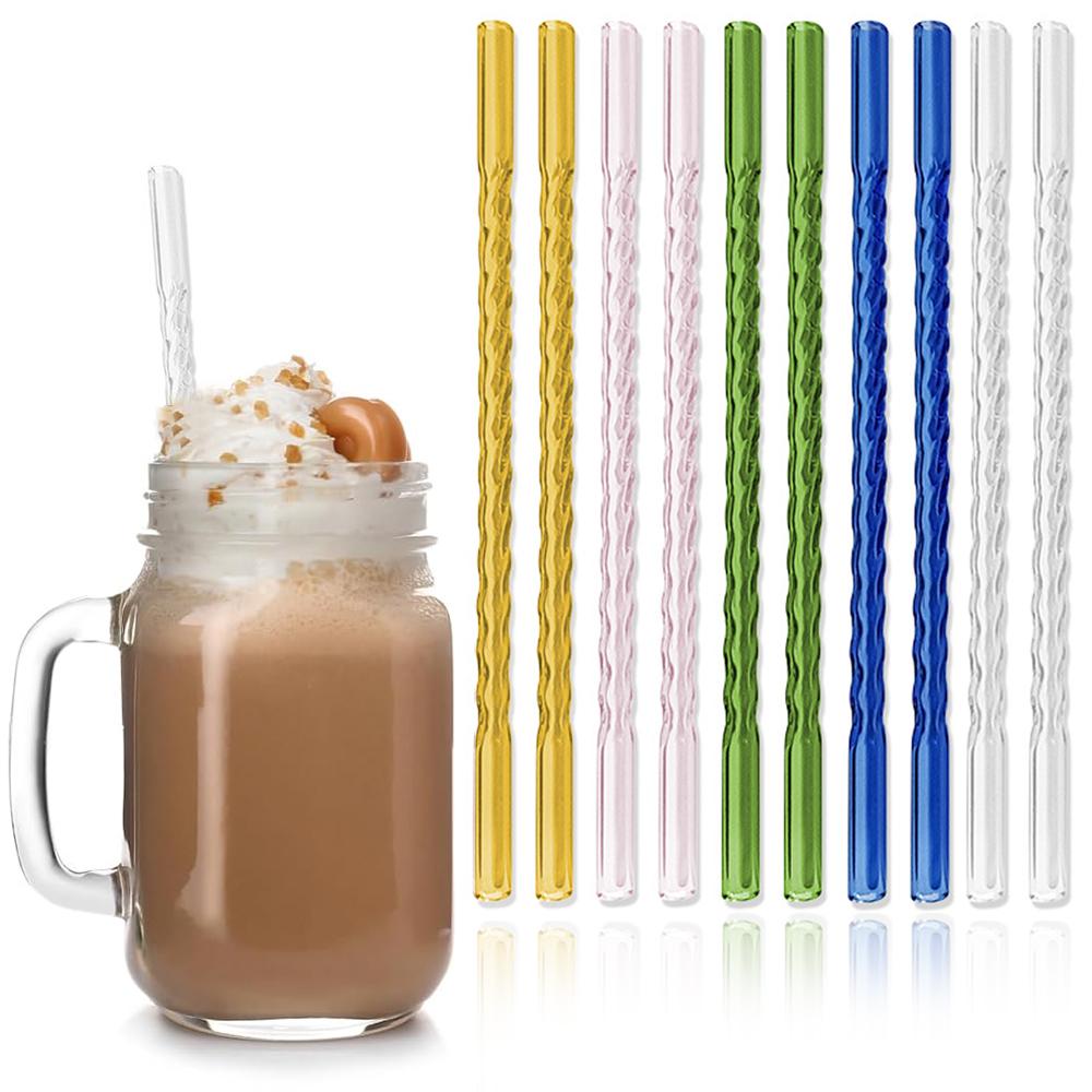 10Pcs Coloful 8mm Glass Straw Reusable Drinking Straws Heat-Resistant Straw For Festival Party Wedding Cocktail Bar Beachs