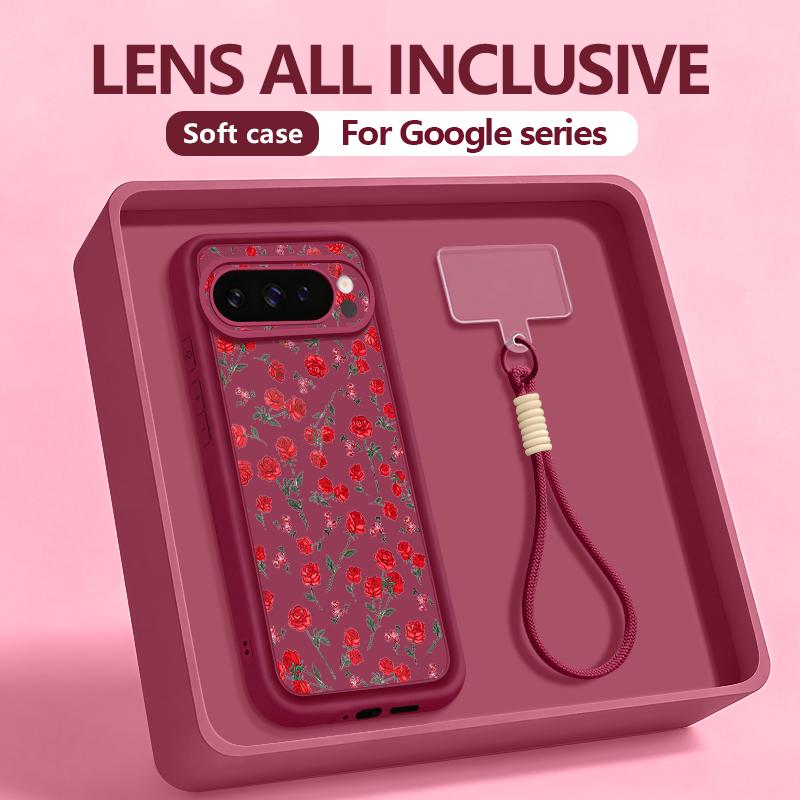 Watercolor Flowers Print Lanyard Case For Google Pixel 10 Pro XL For Google 9A 9 8 7 Pro 8A 7A Shockproof Bumper Wrist Strap Cover