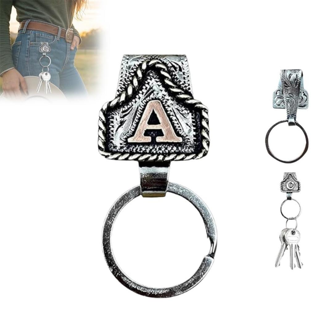 Western Cowboy Letter Keychain, Vintage Handmade Letter  Initial Keychain Clip, Personality Metal Key Chain For Belt