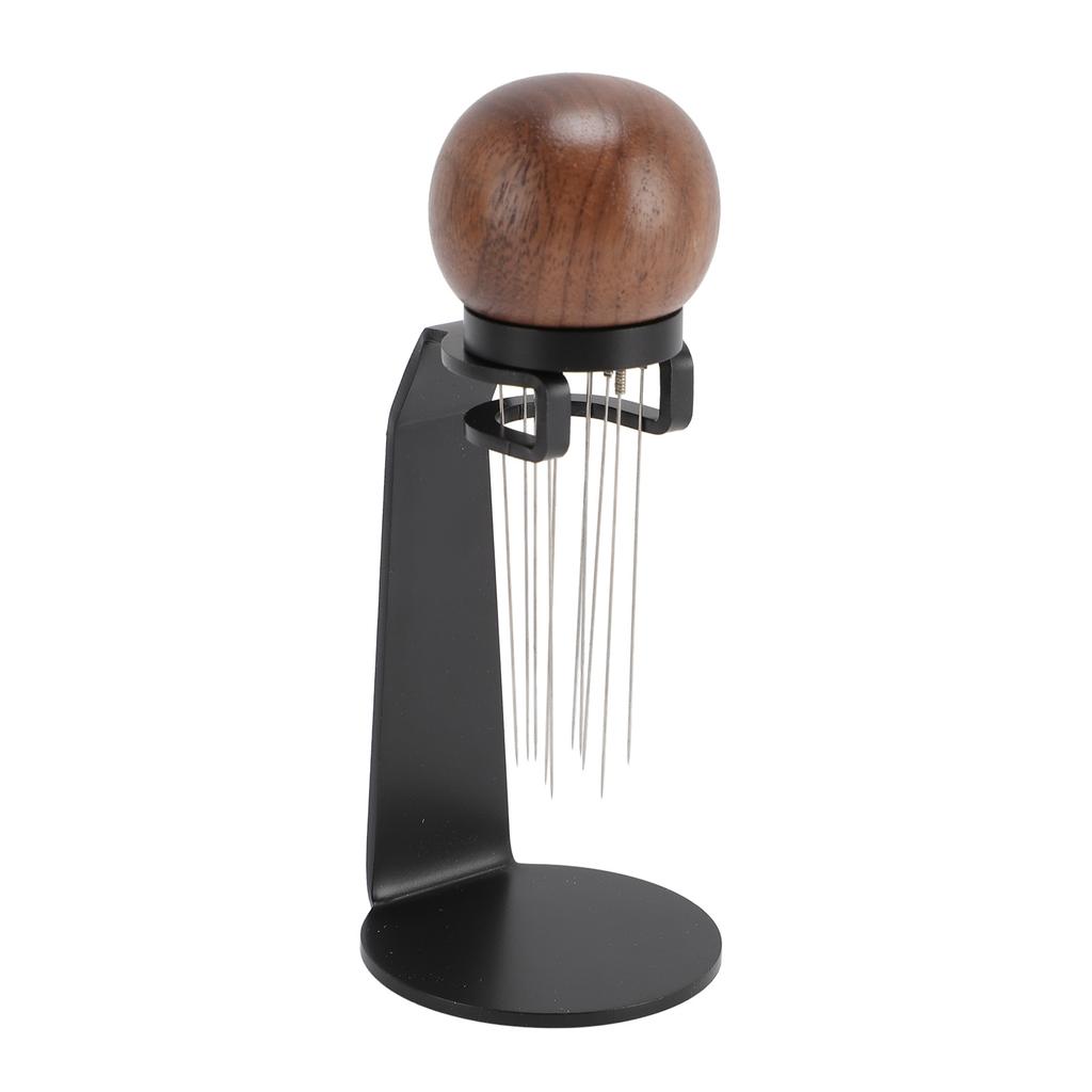 Needle Type Coffee Stirrer with Stand Stainless Steel Needle Walnut Handle Professional Needle Type Coffee Distributor