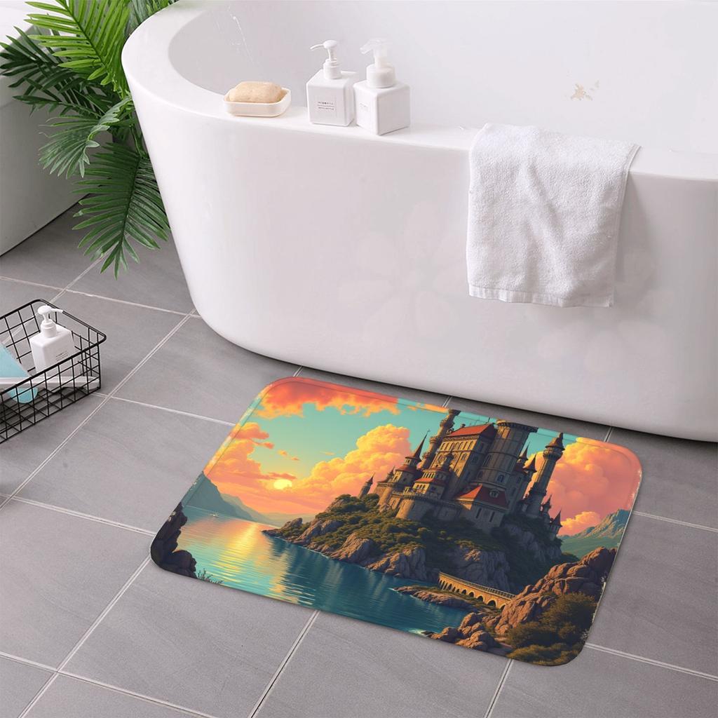 1PC Lakeside Citadel Kitchen Rug Non-Slip Door Mat Pop design Bathroom Rug Bath Mat Carpet for Home Sink Laundry Decoreeree