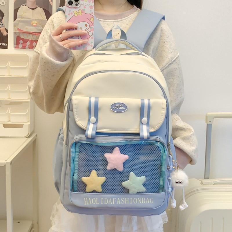 ins bar pain bag contrasting color schoolbag middle school student backpack large capacity college style transparent schoolbag