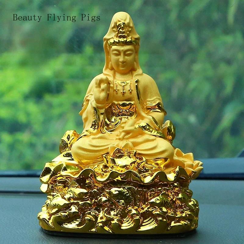 1 buc rășină șezând lotus Guanyin ornament chinezesc Feng Shui budist living room intrare decorare mașină montat mic ornament
