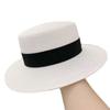 Straw hat female summer versatile flat top beach hat sun protection shade British top hat Internet celebrities outdoors