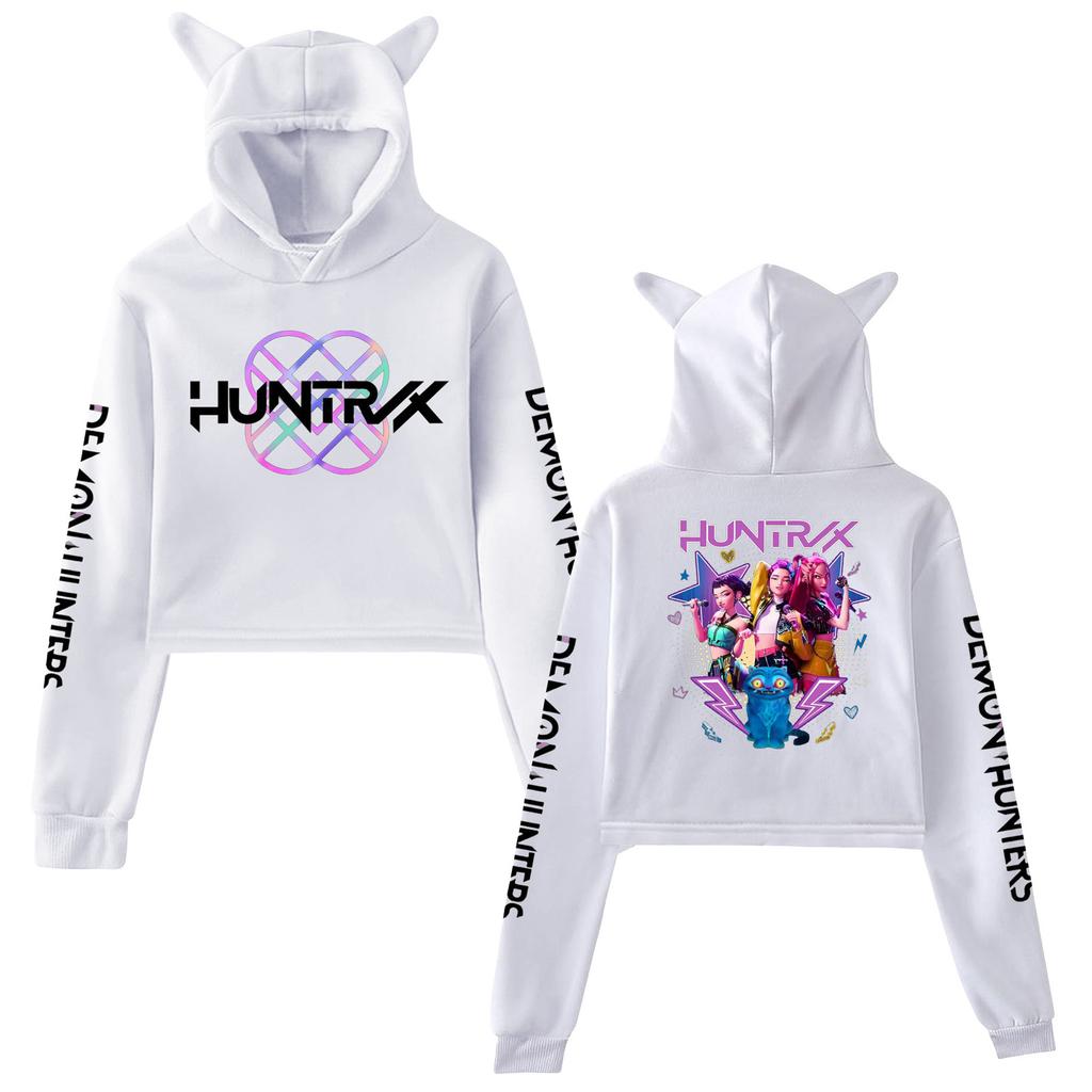Kpop Lovci démonů Fanmerch Mira Rumi Zoey Huntrix Crop topy Mikina s kočičími uši Dlouhý rukáv Dívčí módní mikina