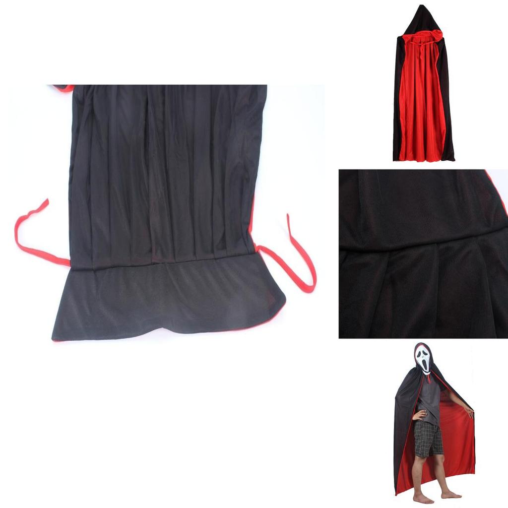 Mantello da Vampiro di Halloween con Cappuccio per Adulti e Bambini Reversibile Nero e Rosso Costume Cosplay