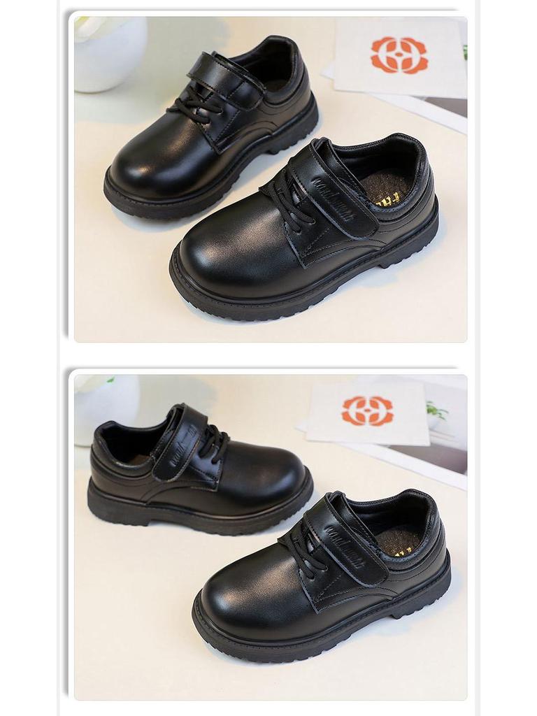 Chaussures de Performance en Cuir Mat Noir pour Garçons - Semelle Souple, Parfaites pour le Printemps et l'Automne, Idéales pour les Élèves du Primaire