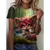 Mode Femme Col Rond Manches Courtes Impression Couleur 3D Décontracté T-shirt Décontracté à Manches Courtes et Col Rond