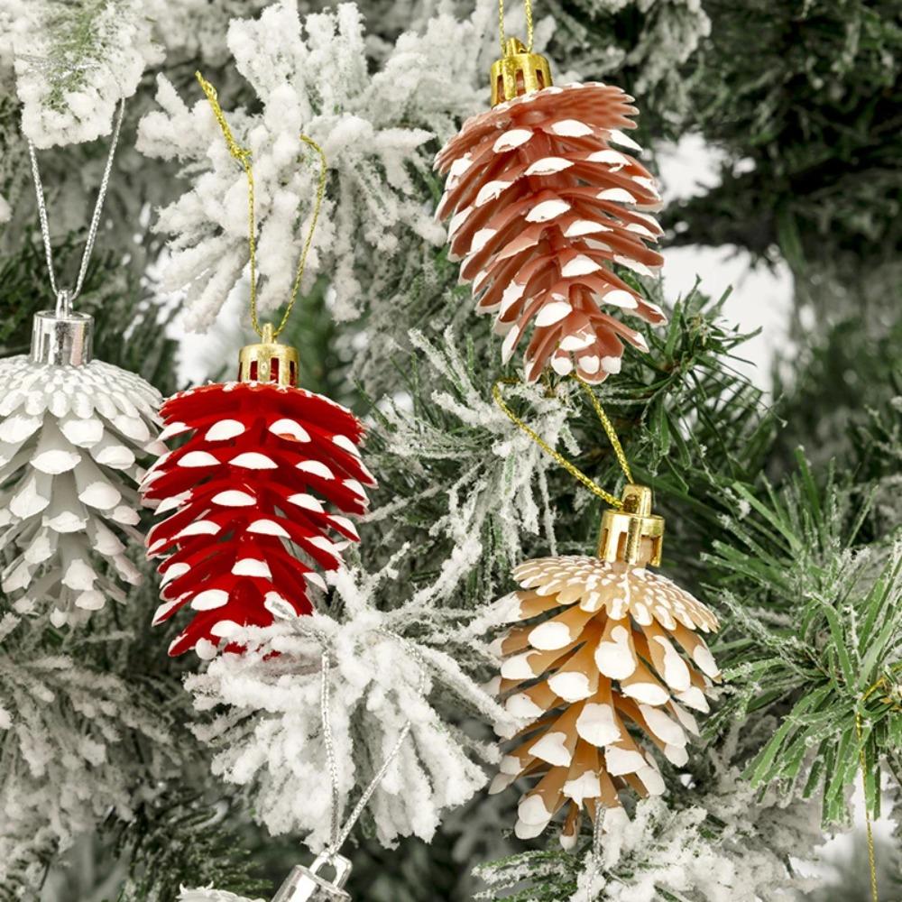 6pcs DIY Painted Christmas Pine Cone Plastic Christmas Tree Decoration  Home Xmas Decor