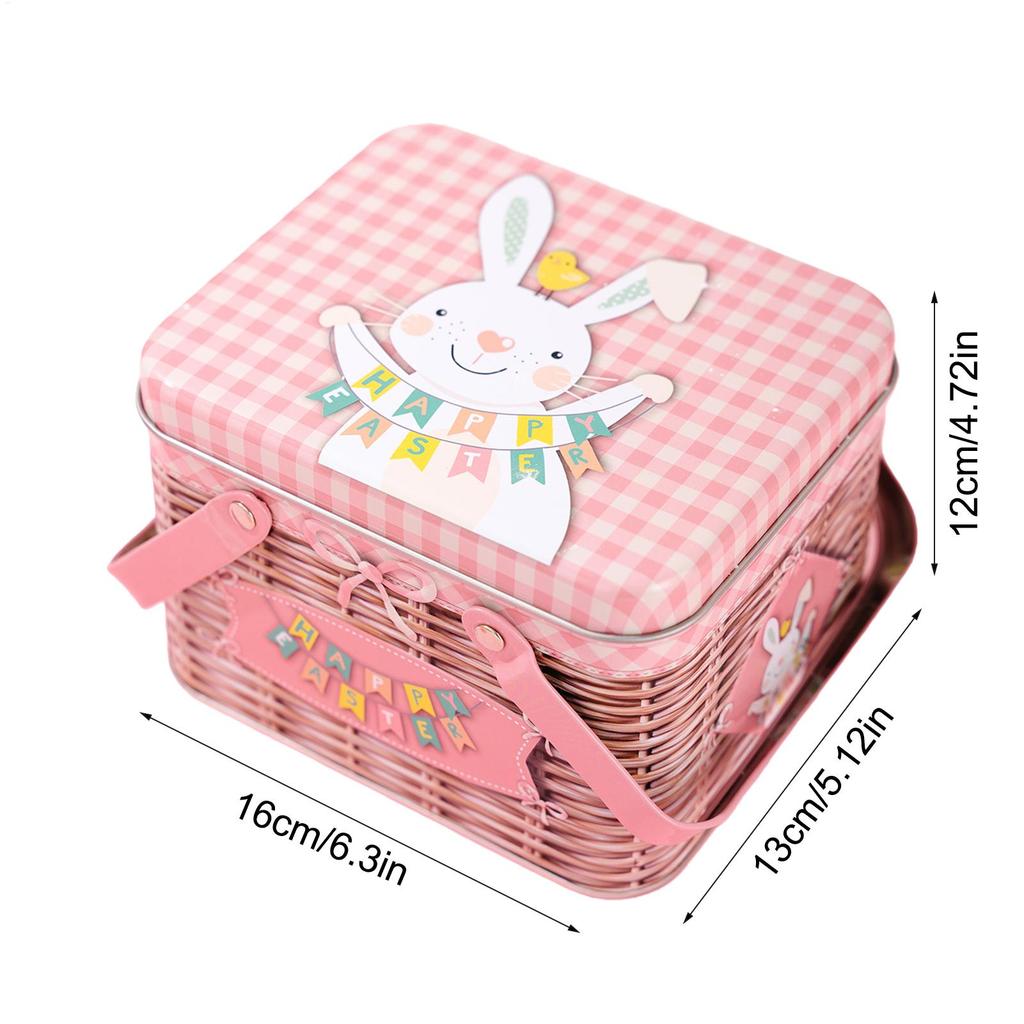 Cookie Tins With Lids Metal Storage Basket With Handle Rabbit Pattern Easter Cookie Boxes For Storage Food Jewelry Spring
