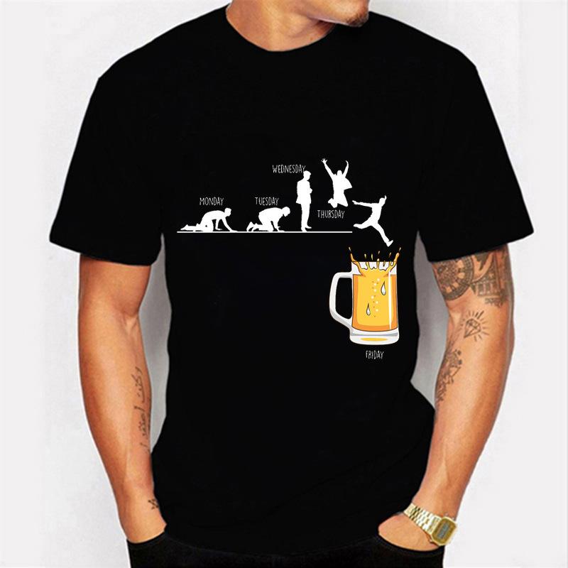 Summer Printed Beer Day Funny Graphic Letters Casual Round Neck Plus Size Pure Cotton Short Sleeved Top T-Shirts Men’s