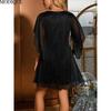 MODIQUE 2025 Summer New Ladies Sexy Elegant Deep V-Neck X-Line Sequin Mesh Cape Sleeve Short Dress