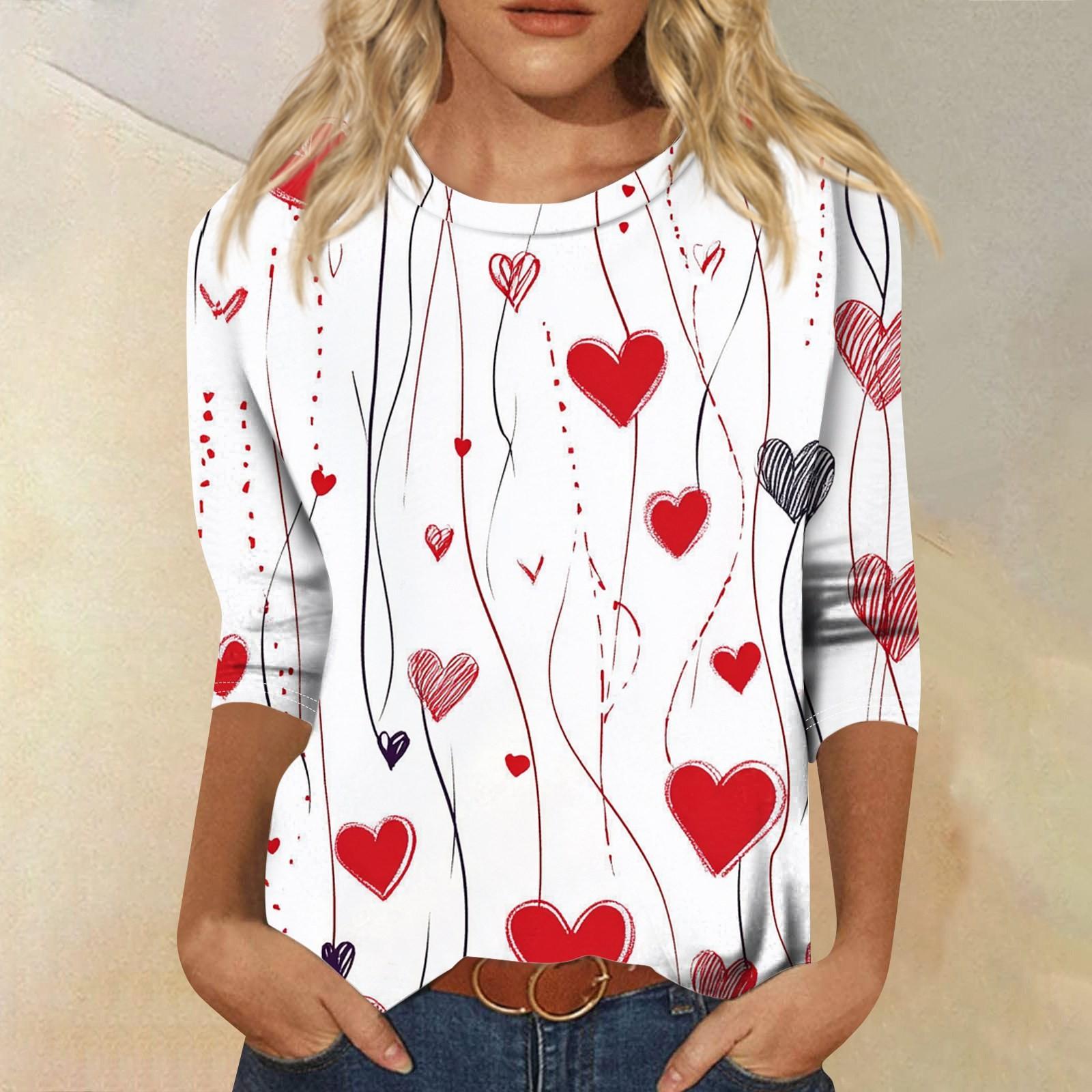 

Футболка женская с рукавом 3/4, повседневная футболка с принтом ко Дню святого Валентина, джемпер с круглым вырезом XL арбуз красный